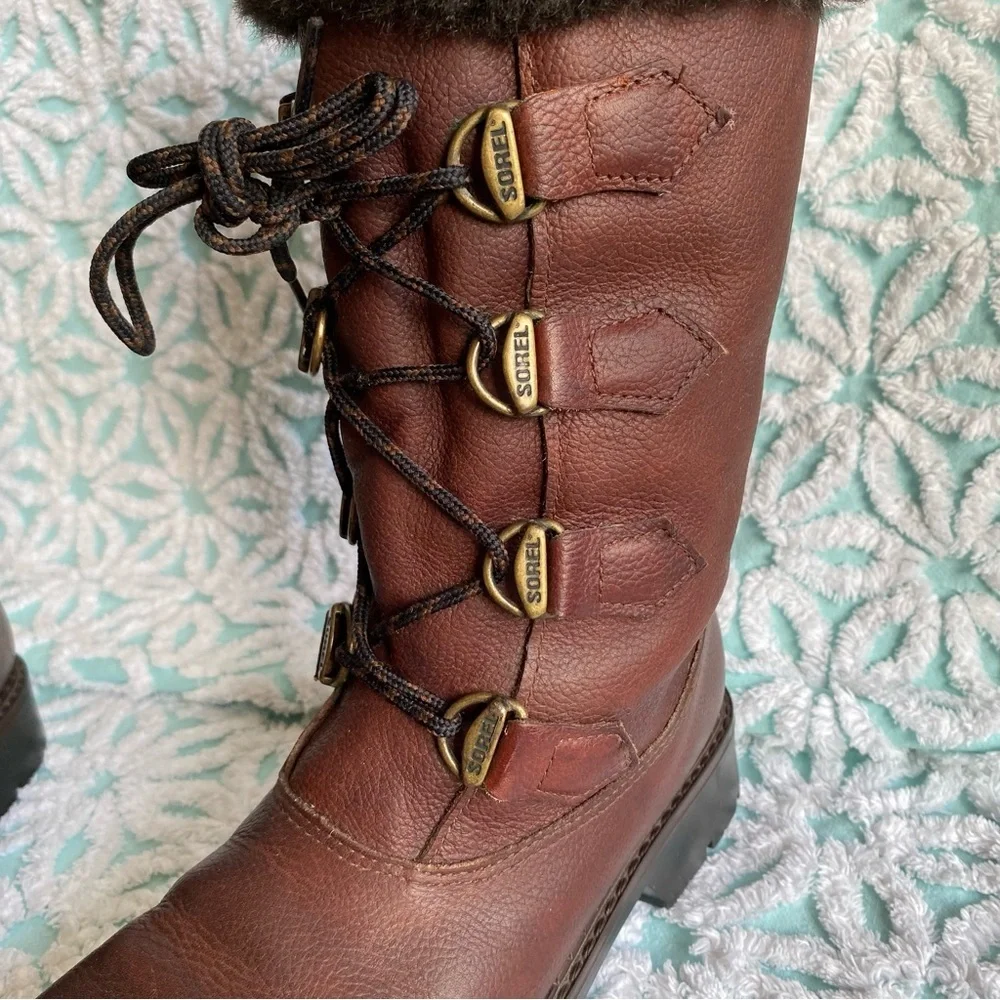 Vintage Sorel boots leather made in Canada faux fur lined size 7 - Picture 12 of 16
